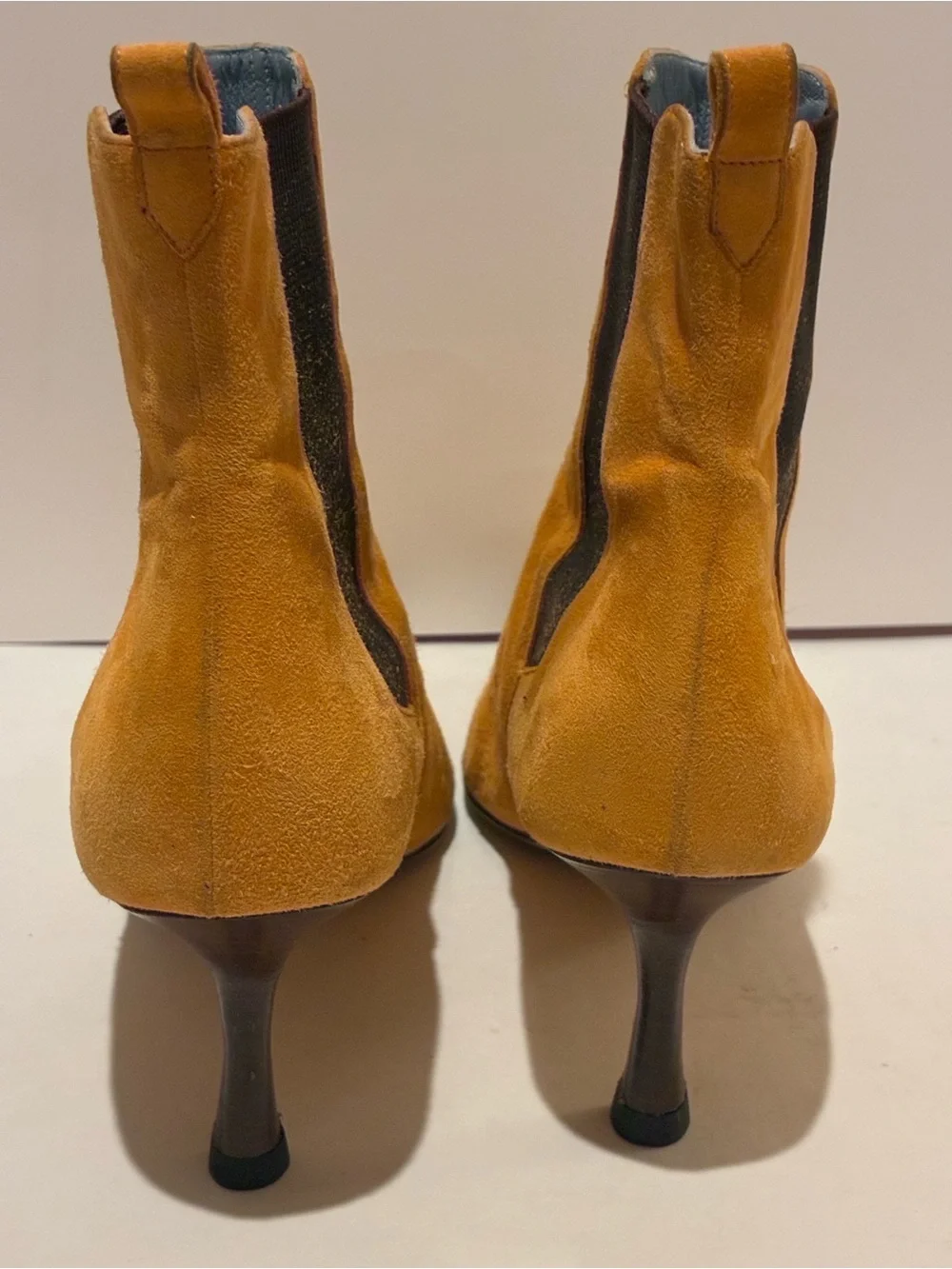 Lambertson Truex  suede pointed toe heeled ankle boots.  Stretch panels. Sz 39